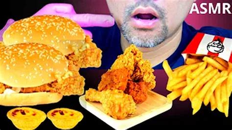 Asmr Mukbang Fried Chicken Zinger Burger French Fries Egg Tart Asmr