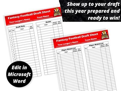 Fantasy Football Draft Sheets 2023 Season Microsoft Word Instant ...