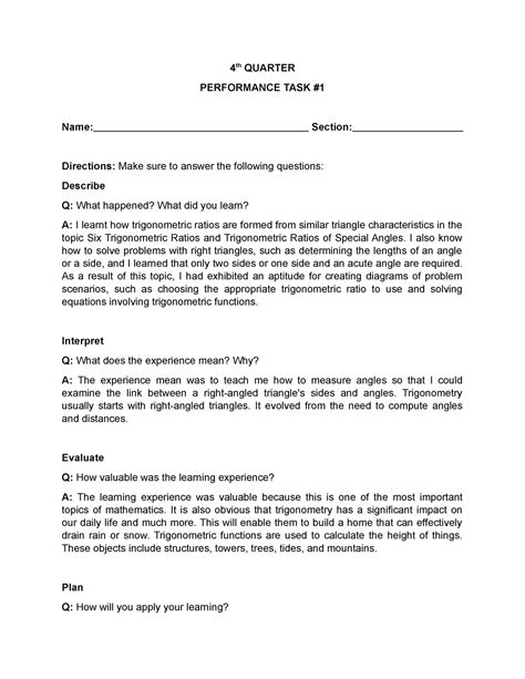 Th Quarter Performance Task Th Quarter Performance Task