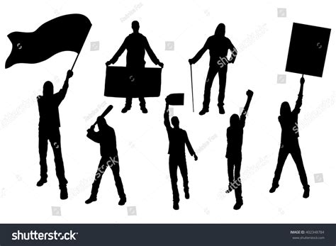 Protest People Silhouette Men Holding Flag Stock Vector Royalty Free