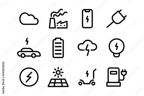 Collection Of Electric Technology Icon For Environment Issue Simple Stroke Line Art Icon Design