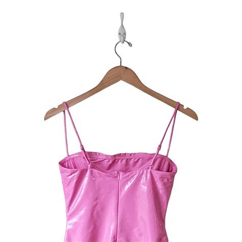 Naked Wardrobe Barbie Core Vinyl Tube Dress Bubblegum Gem