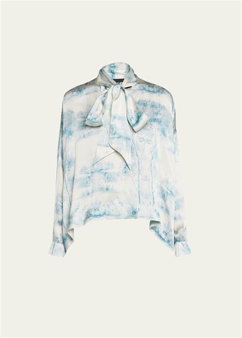 Libertine Blue Pastoral Scarf Neck Silk Blouse Bergdorf Goodman