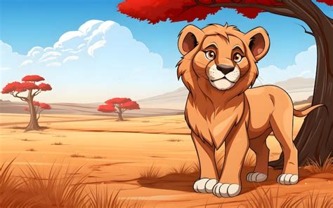 Premium AI Image | Lion and the African savana background