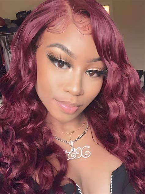 99j Burgundy Color Body Wave Lace Front Wigs Human Hair Curlyme Hair