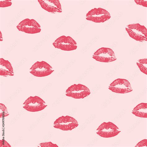 Vector Woman Pink Lipstick Kiss Prints Seamless Background Pattern Pink Lovely Kisses For