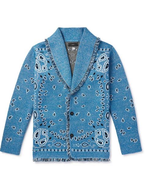 Alanui Fringed Bandana Jacquard Cashmere And Linen Blend Cardigan