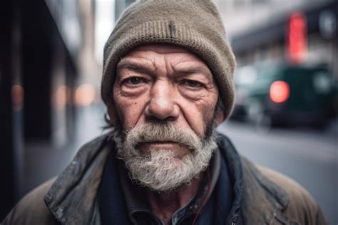 Premium Ai Image Street Portrait Of A Homeless Man In The City