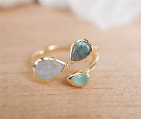 Gold Vermeil Ring Labradorite Moonstone Aqua Chalcedony Etsy