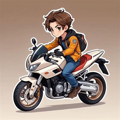 Premium AI Image | Cute Sticker Style Anime Guy Riding Motorcycle