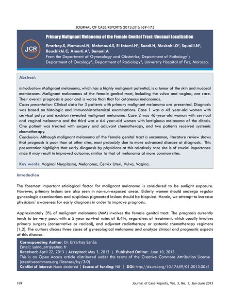 PDF Primary Malignant Melanoma Of The Female Genital Tract Unusual