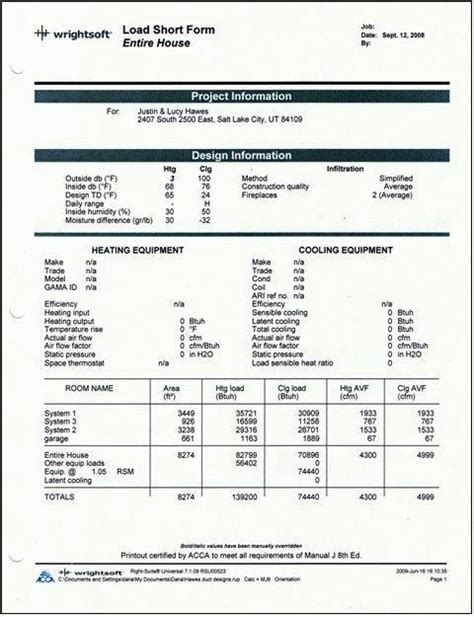J Load Calculation Sheet