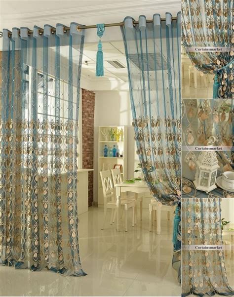 Elegant Embroidery Craftsmanship Teal Sheer Curtain Sheers Curtains