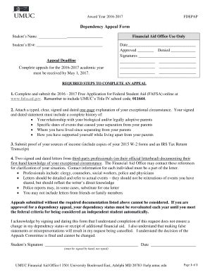 Fillable Online Umuc Dependency Appeal Form Form For Submitting An