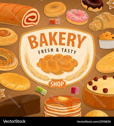 Bread cake and croissant bakery pastry Royalty Free Vector