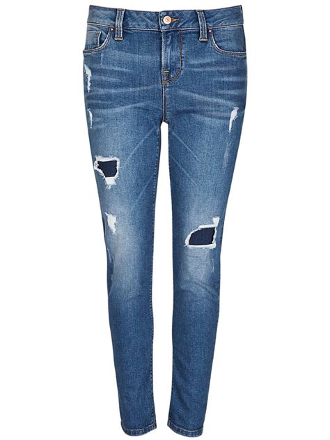 Dark Indigo Washed Look Ripped Girlfriend Denim Jeans Tiqqette Collection