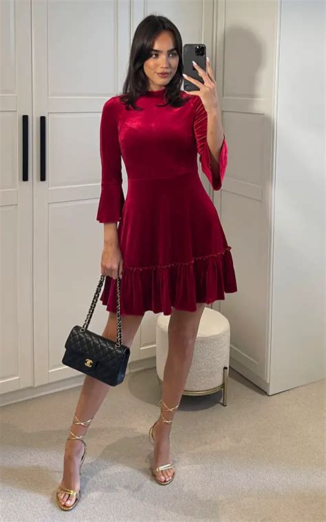 Velvet High Neck Skater Dress In Red Mela London Silkfred Us