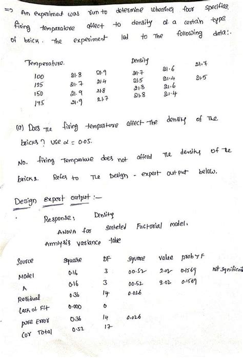 An Experiment Was Run To Determine Whether Four Specific