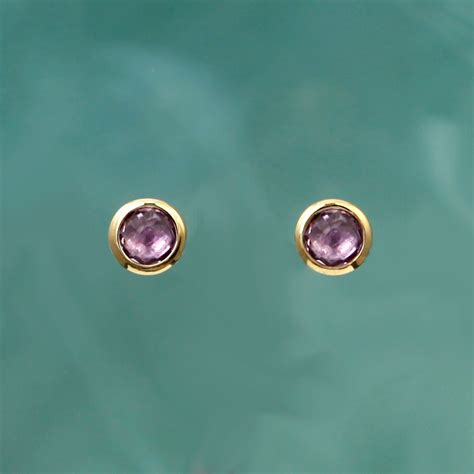 Gold Stud Earring With Natural Amethyst Gemstones Gold Post Earrings