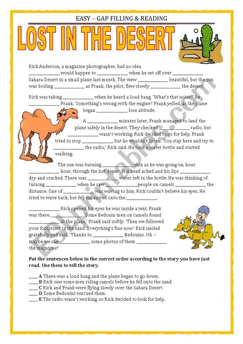 Easy Gap Flling Reading Lost In The Desert Esl Worksheet By Keyeyti