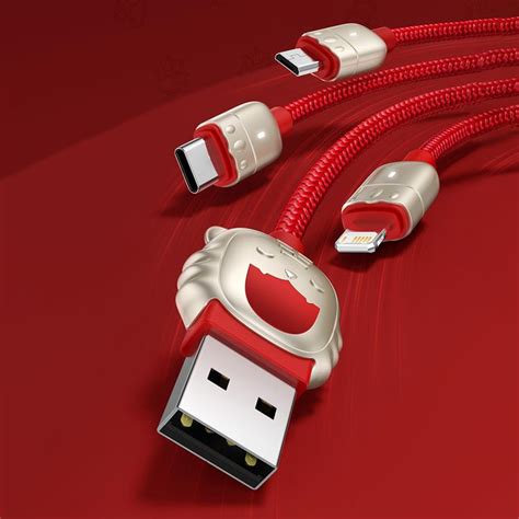 Köp Baseus Tiger 3in1 Lightning USB Typ C Micro USB Kabel 1 2m Röd