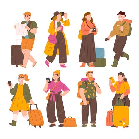 Premium Vector | Set of tourist characters. young couple family