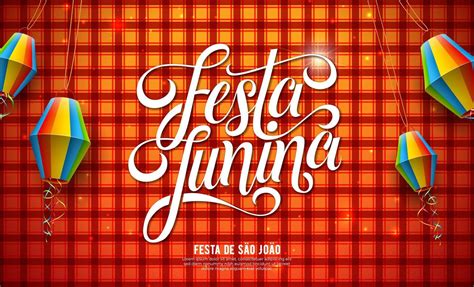 festa junina ilustración con vistoso papel linterna y tipografía letra