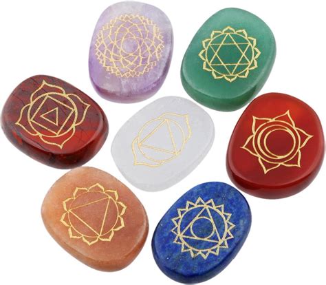 Amazon Sunyik Color Oval Gemstone With Engraved Chakra Symbols