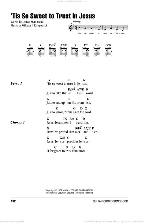 Stead Tis So Sweet To Trust In Jesus Sheet Music For Guitar Chords