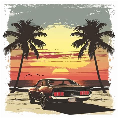 Desenho de camiseta de pôr do sol retro Vetor Premium