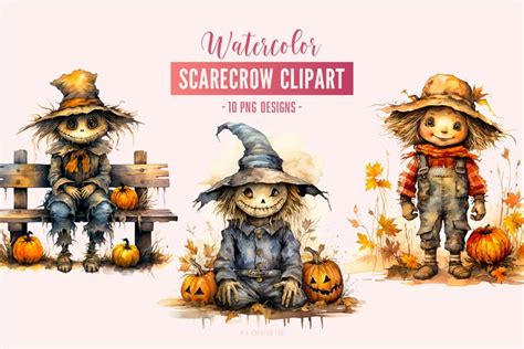 Spooky And Cute Scarecrow Halloween Clipart Set