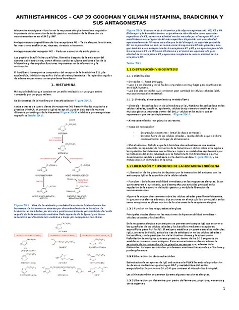 Antihistaminicos Resumen Del Goodman Y Gilman Del Tema De