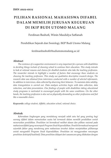 Pdf Pilihan Rasional Mahasiswa Difabel Dalam Memilih Jurusan Keguruan