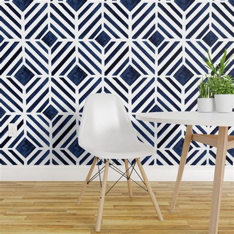 Peel And Stick Removable Wallpaper Navy Blue Geometric Midnight Watercolor