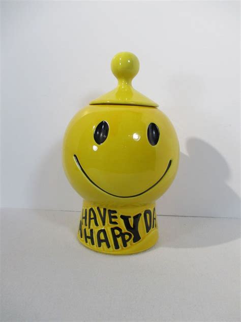 Mccoy Cookie Jar Smiley Face Have A Happy Day Vintage 1970 Yellow Ceramic 235 Mod Have A