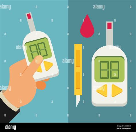 Blood Glucose Test Diabetes Flat Icon Set Hand Holding Glucose Meter