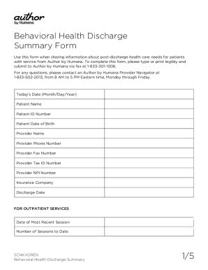 Fillable Online Behavioral Health Discharge Summary Form Fax Email