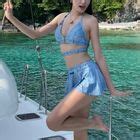 Hintaer Set Denim Bikini Top Swim Skirt Yesstyle