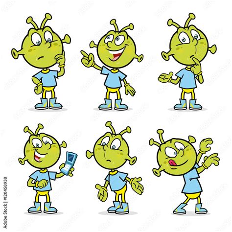 Alien character in various poses Stock Vector | Adobe Stock