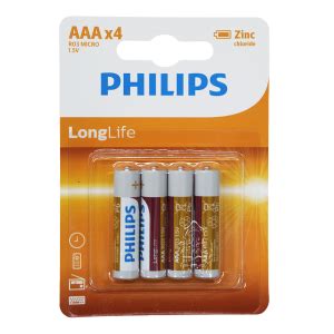 PILA AAA PHILIPS CARBON ZINC LONGLIFE 1 5V BLISTER C 4 Battery Depot