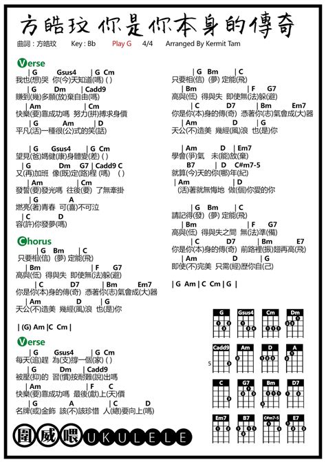 圍威喂 ukulele 方皓玟 你是你本身的傳奇 ukulele譜