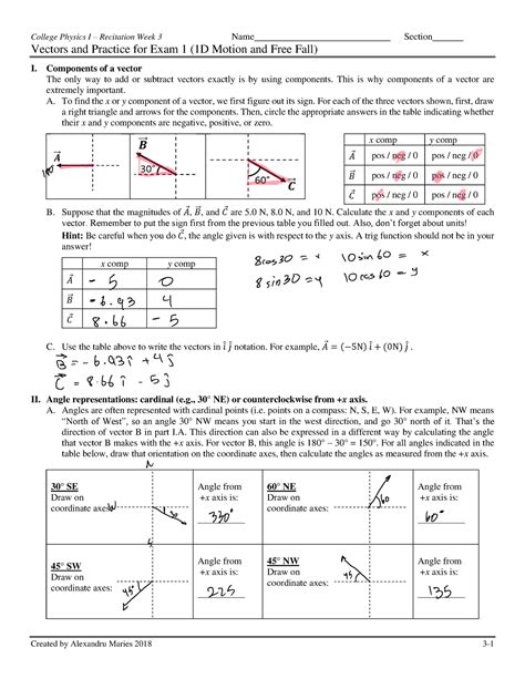 CP1 Recitation Week 03 Vectors And 1D Motion 3 College Physics I