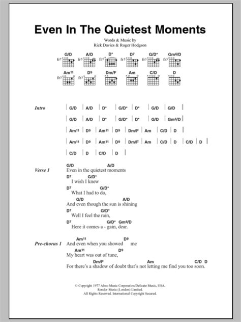 Even In The Quietest Moments Par Supertramp Partitions Pour Accords Lyrics Pour Guitare Sur