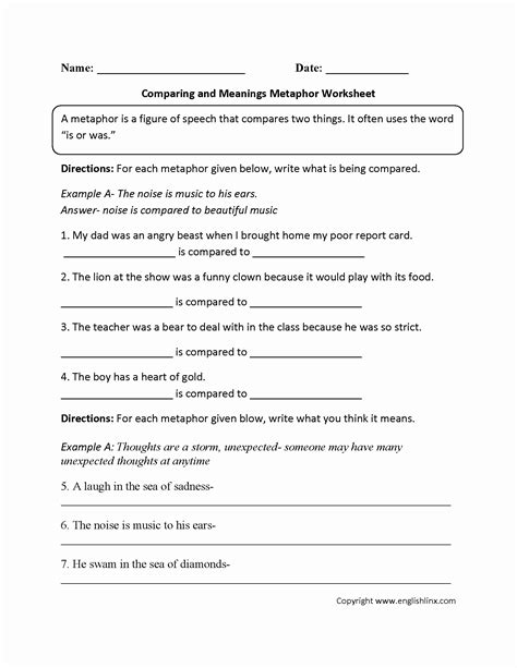 Similes And Metaphors Worksheet