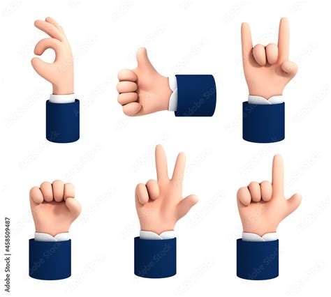 Vector cartoon style hands gestures set isolated on white background ...