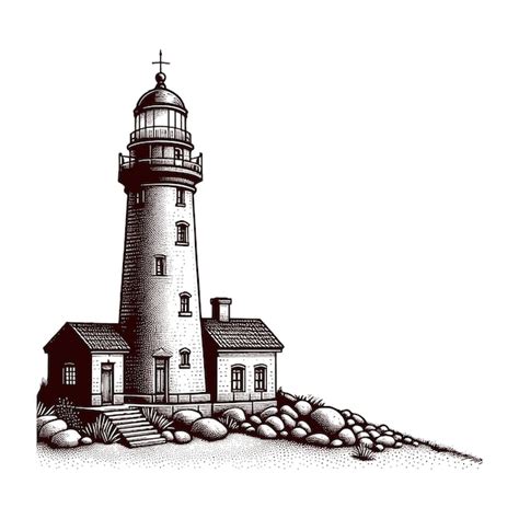 Un Dibujo En Blanco Y Negro De Un Faro Con Una Cruz En La Parte