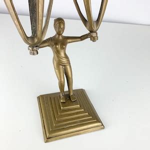 Vintage Brass Nude Woman Figure Sculpture Flower Memorial Holder Art