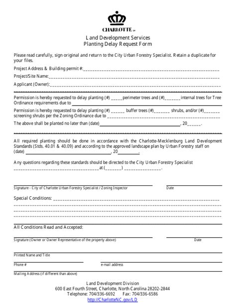 City Of Charlotte North Carolina Planting Delay Request Form Fill