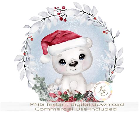 Christmas Cute Polar Bear Png For Download Cute Holiday Etsy