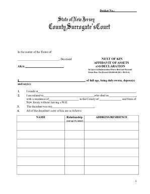 Fillable Online Next Of Kin Affidavit Of Assets And Declaration Ess